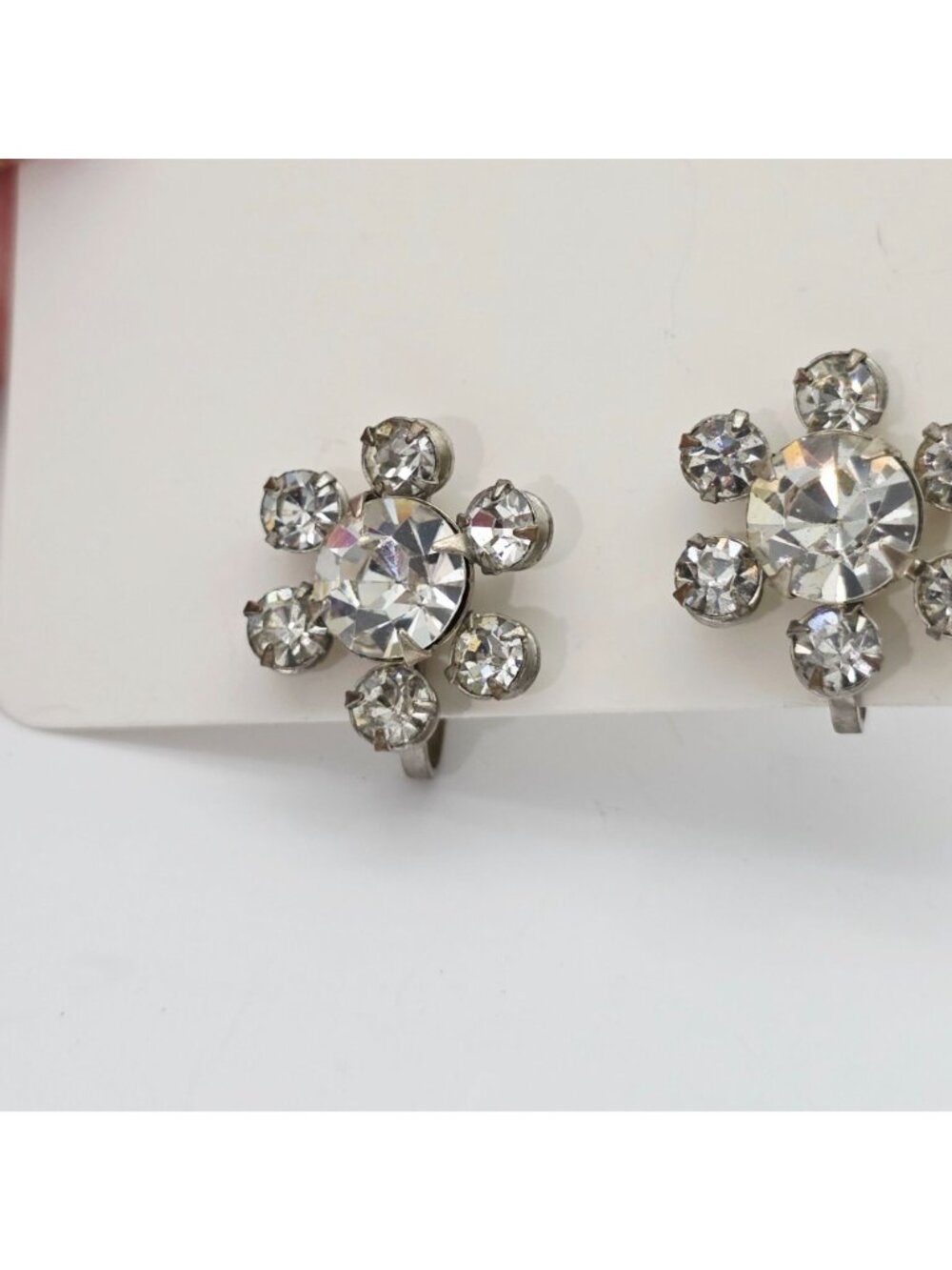 Austrian Crystal Snowflake Screw-Back Earrings Silver Tone Metal Retro Clip-On - Picture 3 of 6